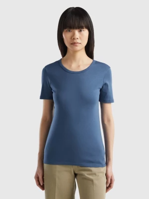 Benetton, Long Fiber Cotton T-shirt, size L, Air Force Blue, Women United Colors of Benetton