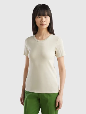 Benetton, Long Fiber Cotton T-shirt, size L, Beige, Women United Colors of Benetton