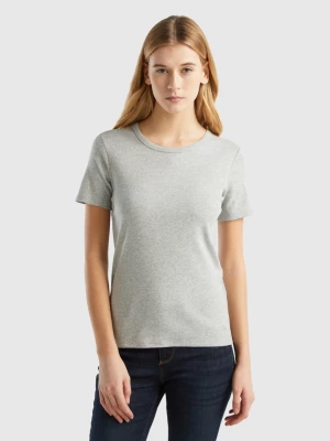 Benetton, Long Fiber Cotton T-shirt, size L, Light Gray, Women United Colors of Benetton