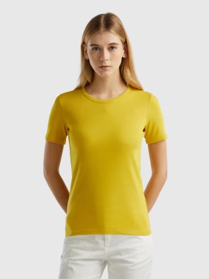 Benetton, Long Fiber Cotton T-shirt, size M, Yellow, Women United Colors of Benetton