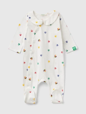 Benetton, Long Gray Onesie With Heart Print, size 68, White, Kids United Colors of Benetton