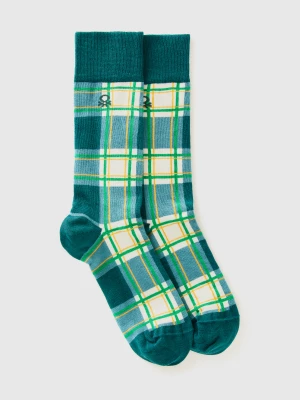 Benetton, Long Green Tartan Socks, size 36-41, Green, Women United Colors of Benetton