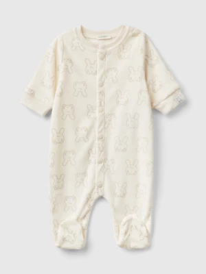 Benetton, Long Onesie With Bunny Print, size 74, Creamy White, Kids United Colors of Benetton