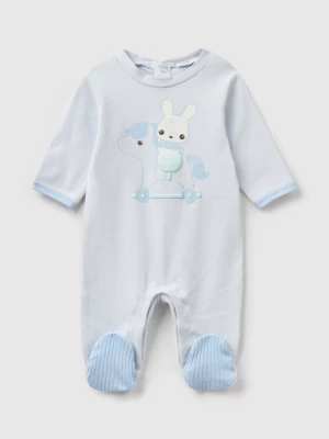 Benetton, Long Onesie With Print, size 3-6, Sky Blue, Kids United Colors of Benetton