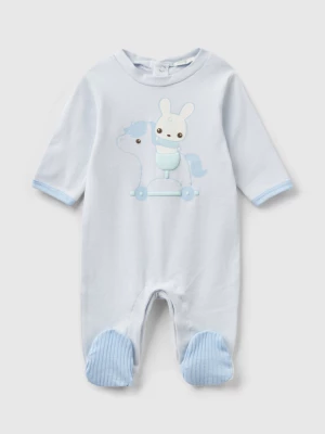 Benetton, Long Onesie With Print, size 74, Sky Blue, Kids United Colors of Benetton