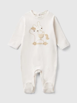 Benetton, Long Onesie With Print, size 82, Creamy White, Kids United Colors of Benetton
