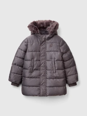 Benetton, Long Padded Jacket In Glossy Nylon, size XL, Dark Gray, Kids United Colors of Benetton