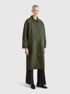 Benetton, Long Parka With Removable Padding, size XXS, Military Green, Women United Colors of Benetton