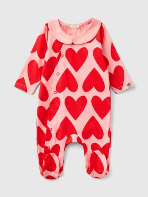 Benetton, Long Pink Onesie With Heart Print, size 74, Pink, Kids United Colors of Benetton