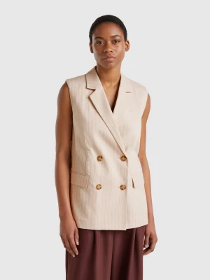 Benetton, Long Pinstriped Vest, size , Beige, Women United Colors of Benetton