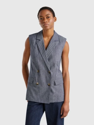 Benetton, Long Pinstriped Vest, size , Dark Blue, Women United Colors of Benetton