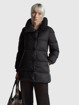 Benetton, Long Puffer Jacket With Recycled Down, Size: XS, Black, Women United Colors of Benetton