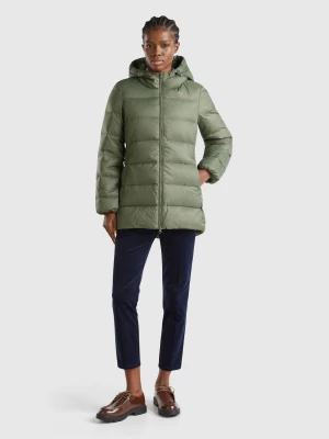 Benetton, Long Puffer Jacket With Recycled Down, size XS, Military Green, Women United Colors of Benetton