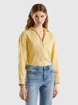 Benetton, Long Shirt In Pure Linen, size L, Yellow, Women United Colors of Benetton