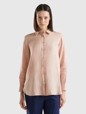 Benetton, Long Shirt In Pure Linen, size M, Soft Pink, Women United Colors of Benetton