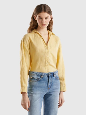 Benetton, Long Shirt In Pure Linen, size XL, Yellow, Women United Colors of Benetton