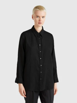 Benetton, Long Shirt In Pure Linen, size XXS, Black, Women United Colors of Benetton