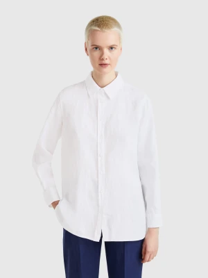 Benetton, Long Shirt In Pure Linen, size XXS, White, Women United Colors of Benetton