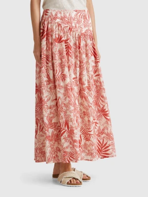Benetton, Long Skirt With Tropical Print, size XXS, Strawberry, Women United Colors of Benetton