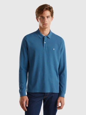 Benetton, Long Sleeve 100% Cotton Polo, size XS, Air Force Blue, Men United Colors of Benetton