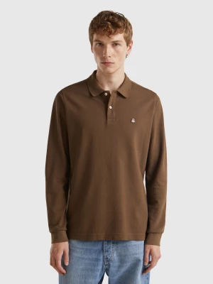 Benetton, Long Sleeve 100% Cotton Polo, size XS, Brown, Men United Colors of Benetton