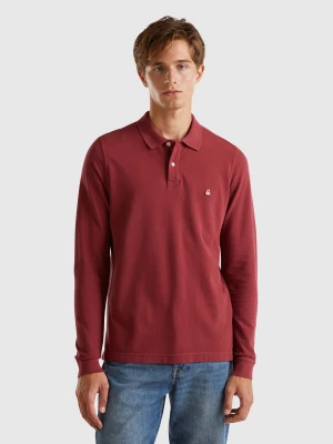 Benetton, Long Sleeve 100% Cotton Polo, size S, Burgundy, Men United Colors of Benetton