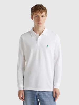 Benetton, Long Sleeve 100% Cotton Polo, size XS, White, Men United Colors of Benetton