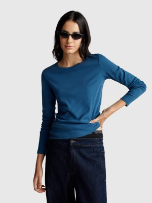 Benetton, Long Sleeve 100% Cotton T-shirt, Size: XXS, Air Force Blue, Women United Colors of Benetton