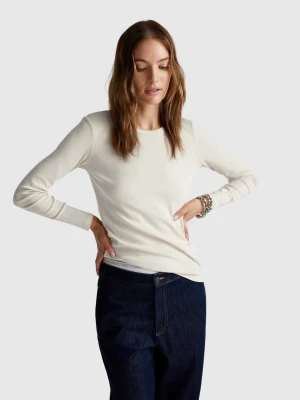 Benetton, Long Sleeve 100% Cotton T-shirt, size XXS, Beige, Women United Colors of Benetton