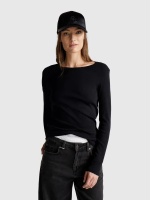 Benetton, Long Sleeve 100% Cotton T-shirt, size XXS, Black, Women United Colors of Benetton