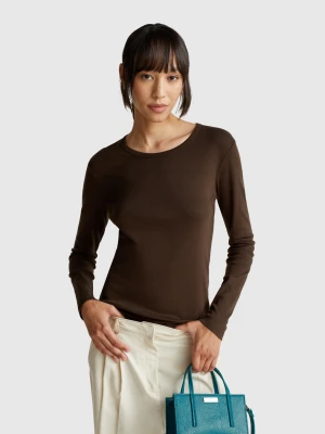 Benetton, Long Sleeve 100% Cotton T-shirt, size XXS, Brown, Women United Colors of Benetton