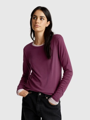 Benetton, Long Sleeve 100% Cotton T-shirt, size XXS, Burgundy, Women United Colors of Benetton
