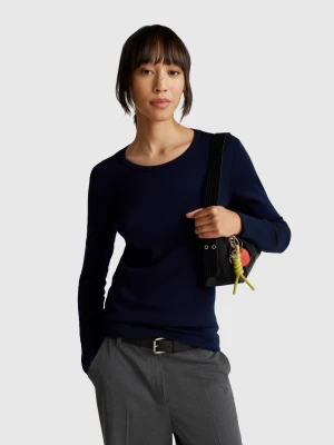 Benetton, Long Sleeve 100% Cotton T-shirt, size XXS, Dark Blue, Women United Colors of Benetton