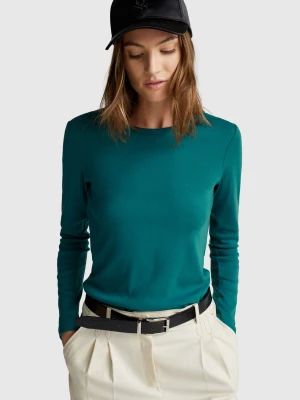 Benetton, Long Sleeve 100% Cotton T-shirt, size XXS, Dark Green, Women United Colors of Benetton