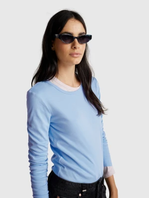 Benetton, Long Sleeve 100% Cotton T-shirt, Size: XXS, Light Blue, Women United Colors of Benetton
