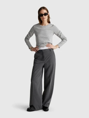 Benetton, Long Sleeve 100% Cotton T-shirt, size XXS, Light Gray, Women United Colors of Benetton