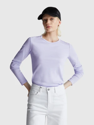 Benetton, Long Sleeve 100% Cotton T-shirt, Size: XXS, Lilac, Women United Colors of Benetton