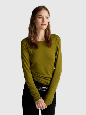 Benetton, Long Sleeve 100% Cotton T-shirt, Size: XXS, Military Green, Women United Colors of Benetton