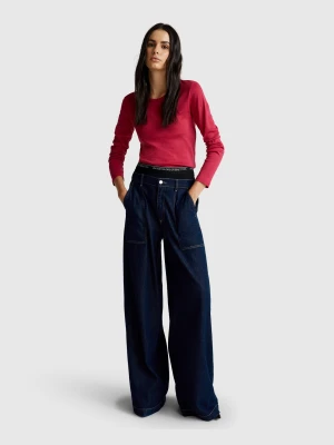 Benetton, Long Sleeve 100% Cotton T-shirt, size XXS, Red, Women United Colors of Benetton