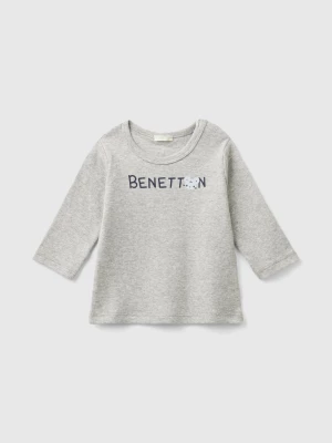 Benetton, Long Sleeve 100% Organic Cotton T-shirt, size 50, Light Gray, Kids United Colors of Benetton