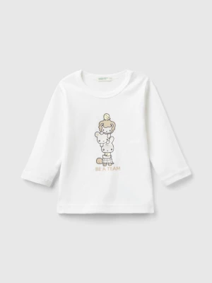 Benetton, Long Sleeve 100% Organic Cotton T-shirt, size 50, White, Kids United Colors of Benetton