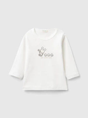 Benetton, Long Sleeve 100% Organic Cotton T-shirt, size 56, Creamy White, Kids United Colors of Benetton