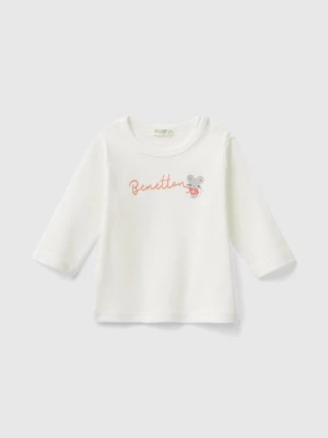 Benetton, Long Sleeve 100% Organic Cotton T-shirt, size 56, Creamy White, Kids United Colors of Benetton