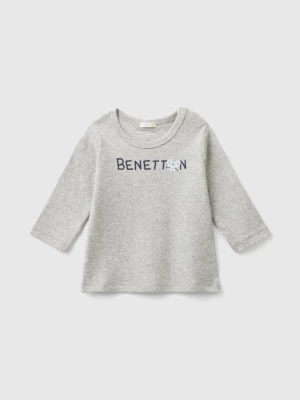 Benetton, Long Sleeve 100% Organic Cotton T-shirt, size 56, Light Gray, Kids United Colors of Benetton