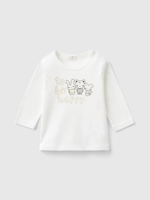 Benetton, Long Sleeve 100% Organic Cotton T-shirt, size 62, Creamy White, Kids United Colors of Benetton