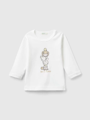 Benetton, Long Sleeve 100% Organic Cotton T-shirt, size 62, White, Kids United Colors of Benetton