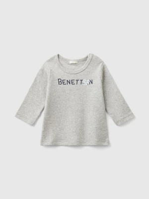 Benetton, Long Sleeve 100% Organic Cotton T-shirt, size 68, Light Gray, Kids United Colors of Benetton