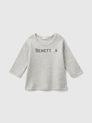 Benetton, Long Sleeve 100% Organic Cotton T-shirt, size 68, Light Gray, Kids United Colors of Benetton