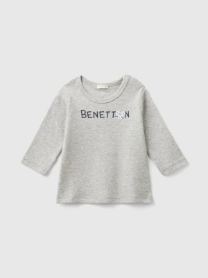 Benetton, Long Sleeve 100% Organic Cotton T-shirt, size 82, Light Gray, Kids United Colors of Benetton