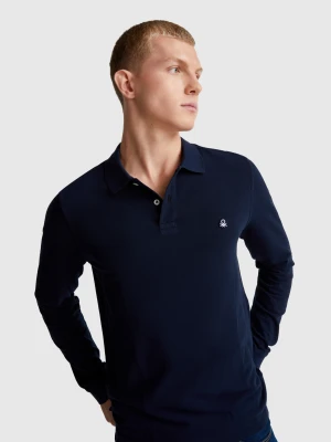 Benetton, Long Sleeve Cotton Polo, Size: S, Dark Blue, Men United Colors of Benetton